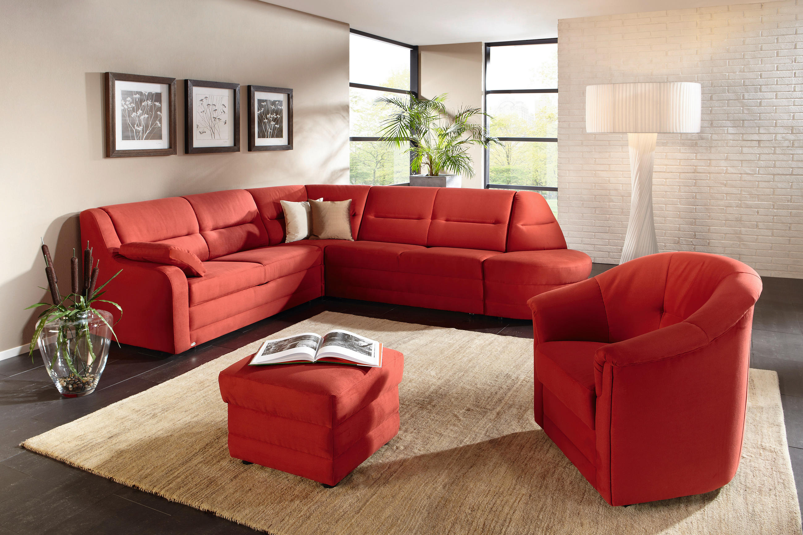 ECKSOFA in Flachgewebe Hellbraun  285/251 cm  - Hellbraun/Schwarz, KONVENTIONELL, Kunststoff/Textil (285/251cm) - Sedda