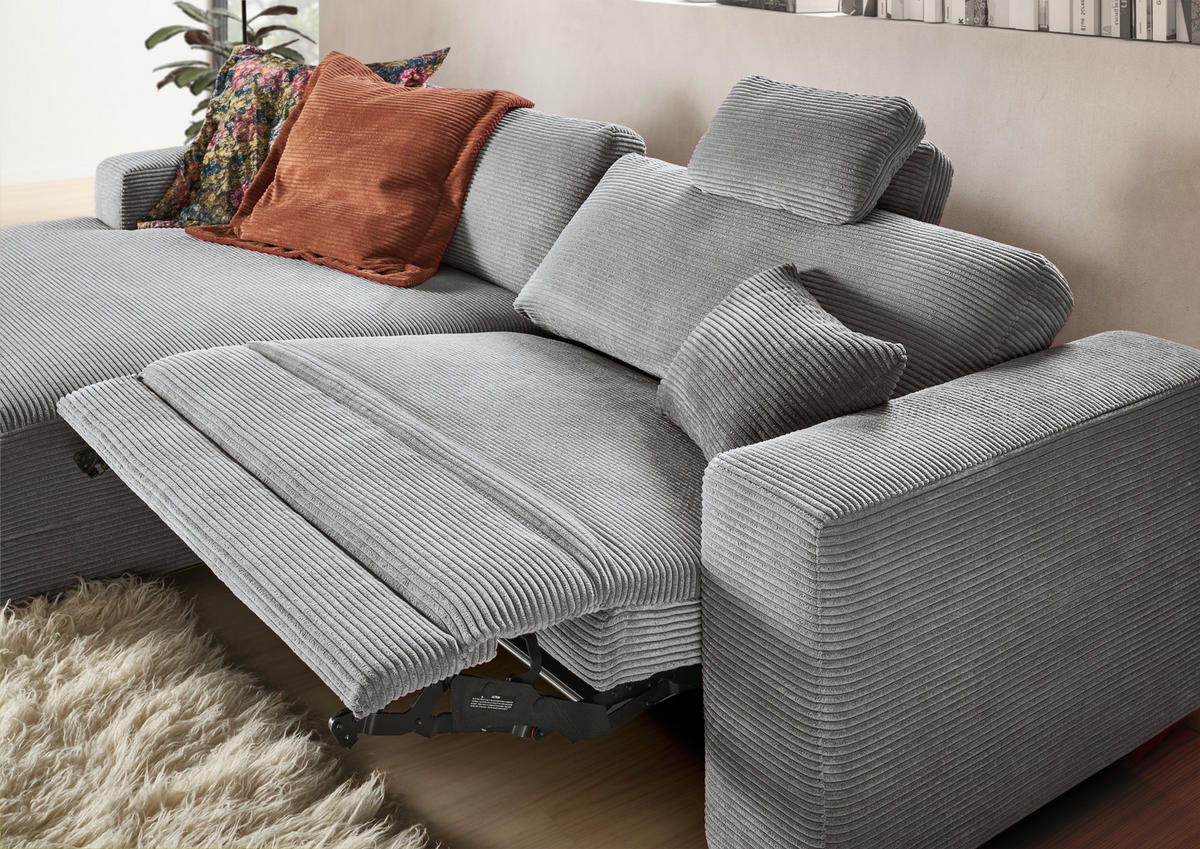 ECKSOFA in Cord Dunkelgrau  - Dunkelgrau/Schwarz, Design, Kunststoff/Textil (168/296cm) - Pure Home Lifestyle