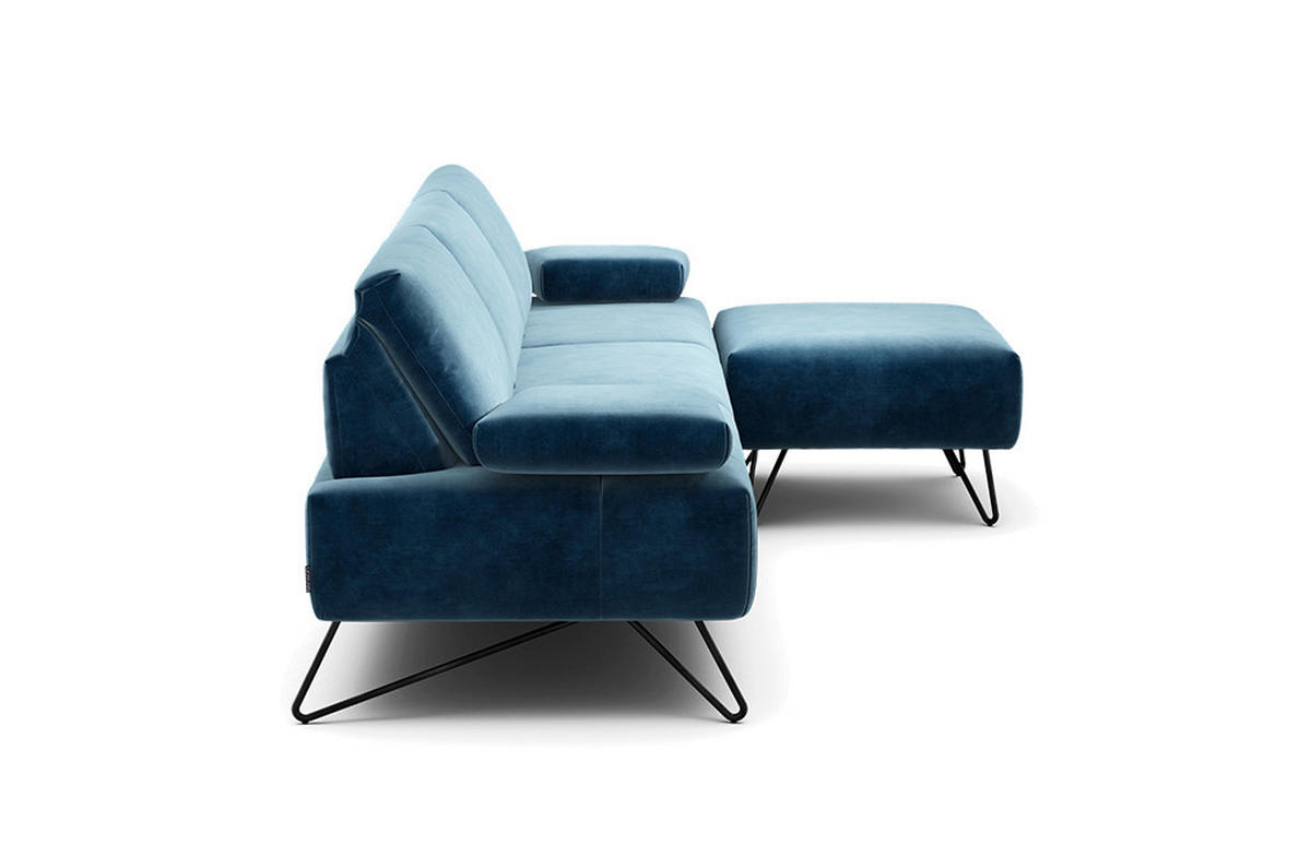 3-SITZER-SOFA Samt Blau  - Blau/Schwarz, Design, Textil/Metall (234-264/85/86-94cm) - SENSOO
