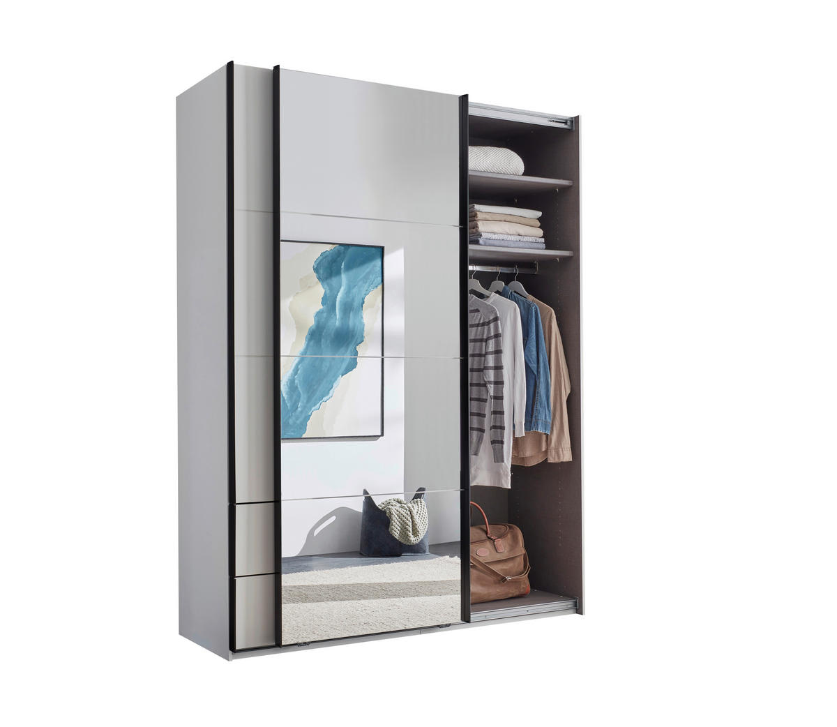 SCHWEBETÜRENSCHRANK 170/225,5/60 cm 2-türig Weiß, Schwarz  - Schwarz/Weiß, KONVENTIONELL, Glas/Holzwerkstoff (170/225,5/60cm) - Xora