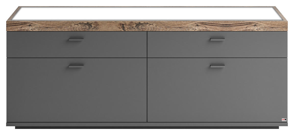 LOWBOARD  in 150,1/60/43,6 cm  - Eichefarben/Grau, Design, Glas/Holzwerkstoff (150,1/60/43,6cm) - SetOne by Musterring