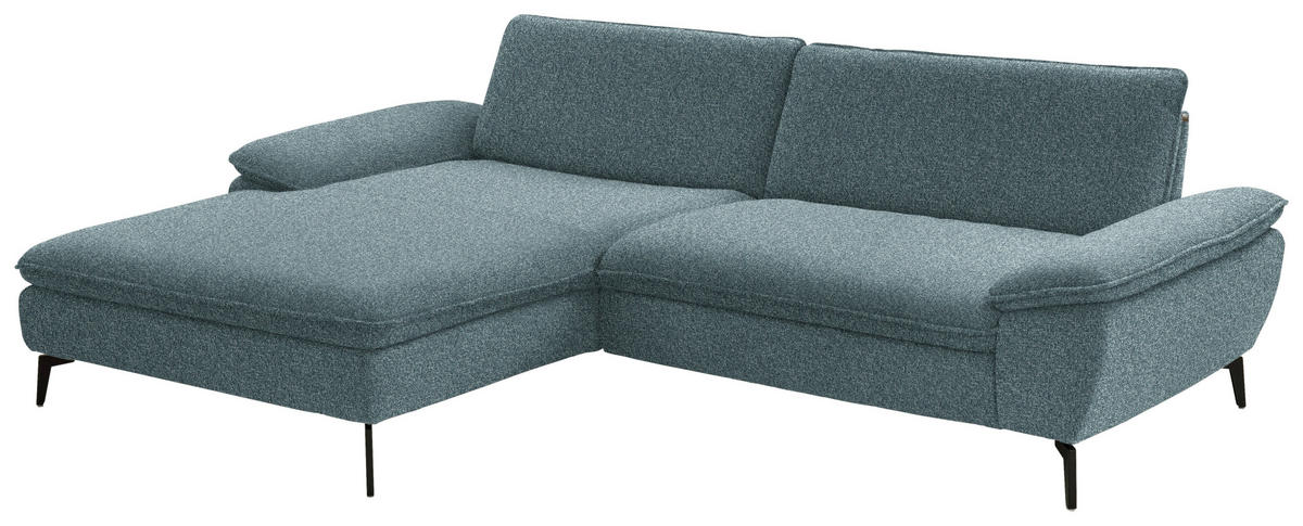 ECKSOFA in Webstoff Blaugrau  - Blaugrau/Schwarz, Design, Textil/Metall (197/295cm) - Valdera