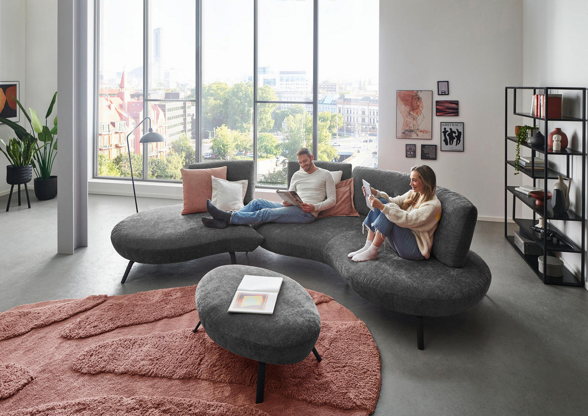 BIGSOFA Flachgewebe Anthrazit  - Anthrazit/Schwarz, Design, Textil/Metall (456/93/138cm) - Moderano