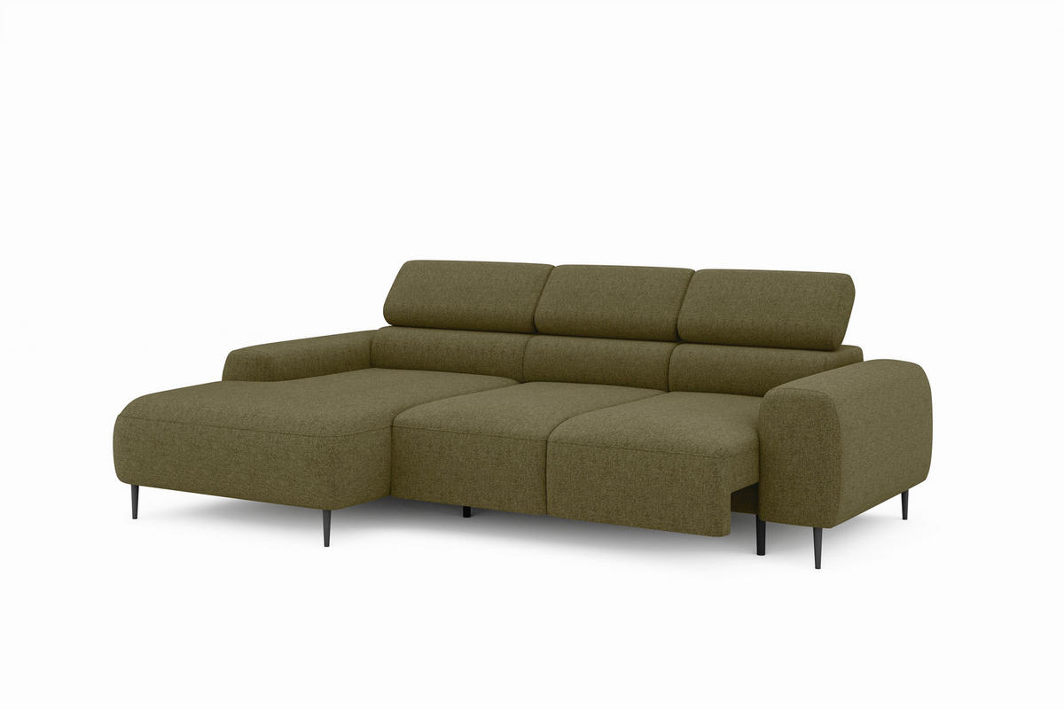 ECKSOFA Braun Struktur Rücken echt, Kopfteilverstellung, Sitztiefenverstellung  - Schwarz/Braun, MODERN, Textil/Metall (179/274cm) - Welnova