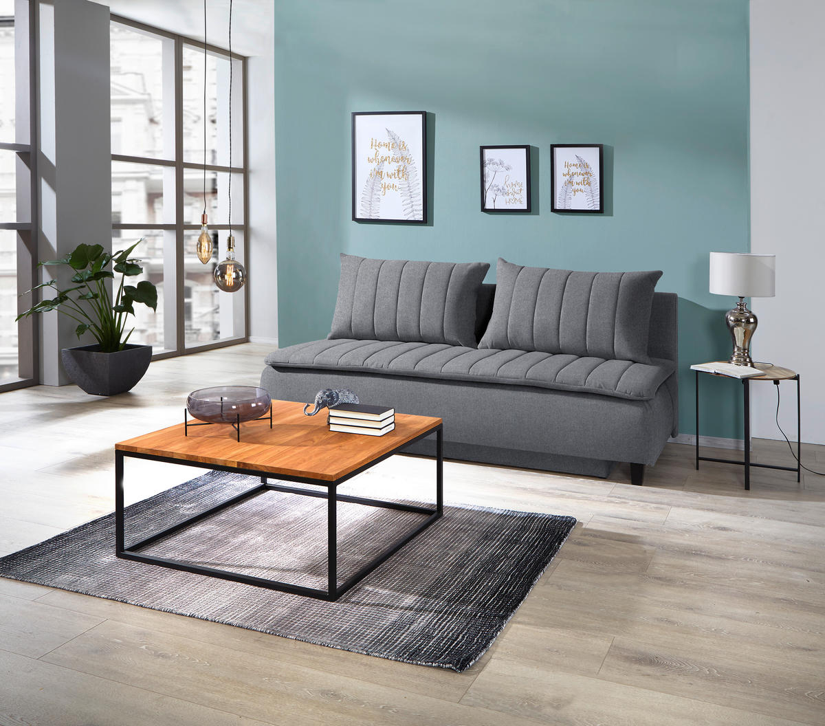 BOXSPRINGSOFA  mit Schlafen auf Sitzhöhe Webstoff Dunkelgrau  - Dunkelgrau/Schwarz, MODERN, Holz/Textil (208/102/96cm) - MID.YOU