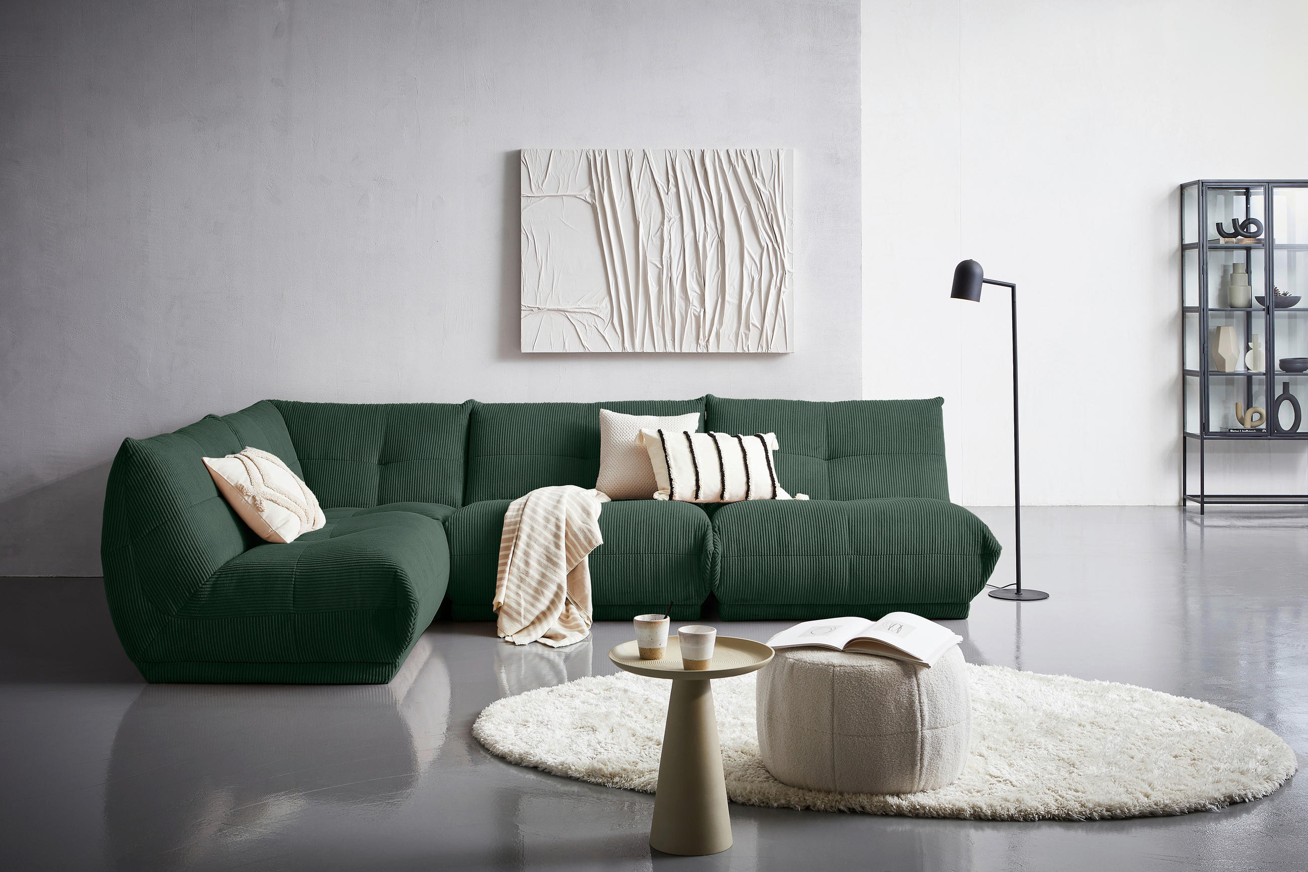 ECKSOFA in Cord Dunkelgrün - Dunkelgrün, Trend, Textil (210/315cm) - Livetastic