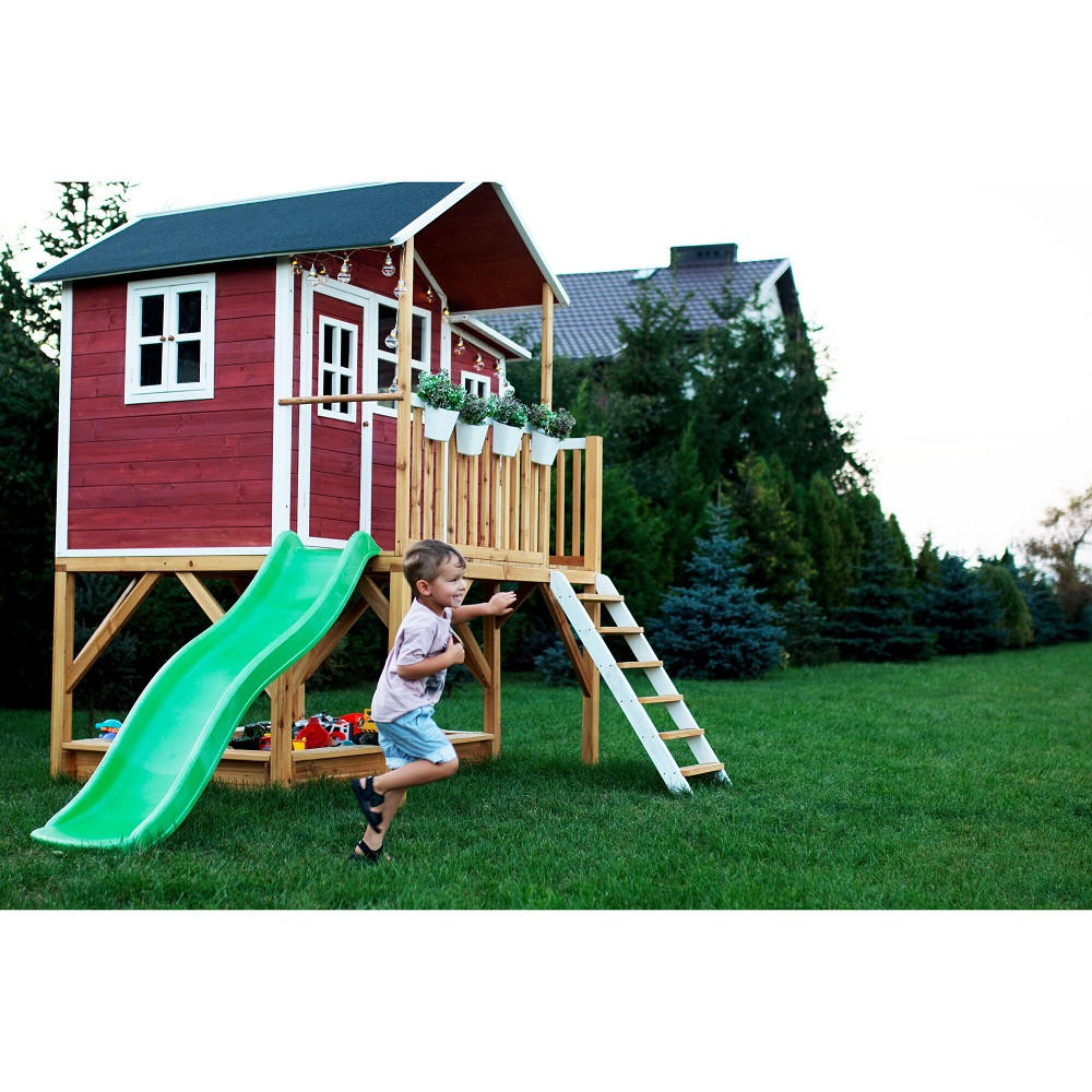 SPIELTURM  - Rot/Hellgrün, KONVENTIONELL, Holz (382/190/253cm) - EXIT Toys