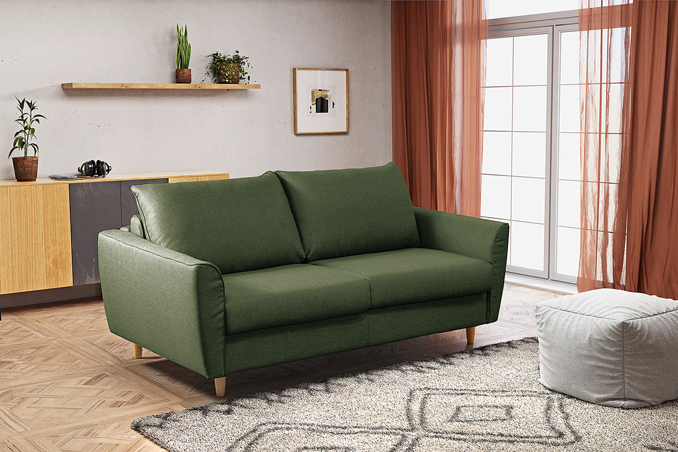 SCHLAFSOFA Flachgewebe Dunkelgrün  - Dunkelgrün/Buchefarben, Design, Holz/Textil (195/90/102cm) - Livetastic