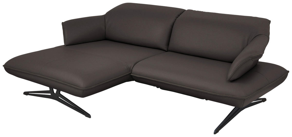 ECKSOFA in Echtleder Dunkelbraun  - Dunkelbraun/Beige, Design, Leder/Metall (169/252cm) - Koinor