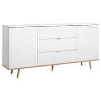 KOMODA, bela, hrast sonoma  - bela/barve aluminija, Konvencionalno, kovina/leseni material (180/87/40cm) - MID.YOU