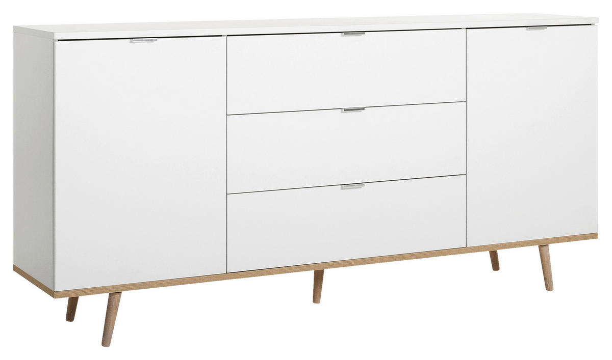 KOMODA, bela, hrast sonoma  - bela/barve aluminija, Konvencionalno, kovina/leseni material (180/87/40cm) - MID.YOU