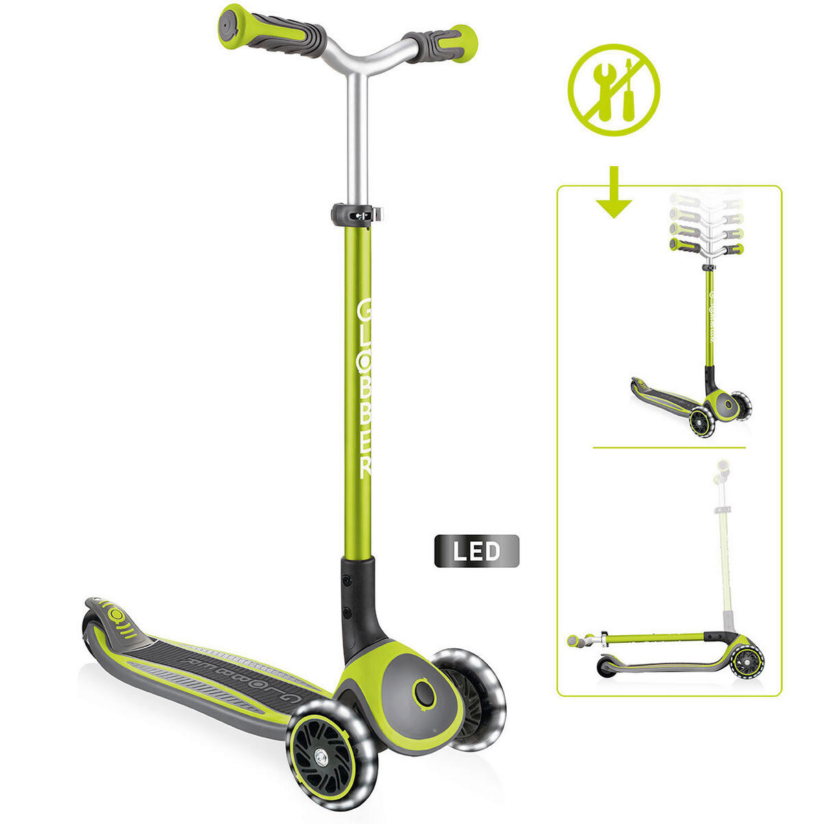 KINDERSCOOTER MASTER LIGHTS  - Limette/Grün, Basics (61/37/94cm) - GLOBBER