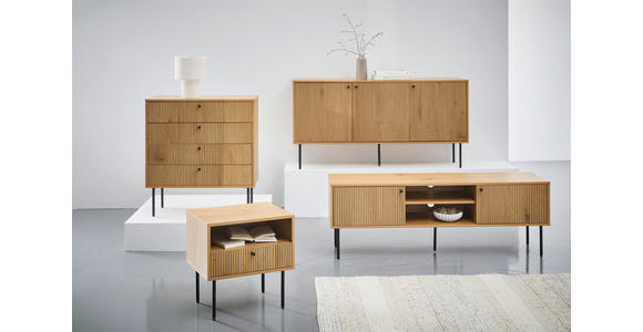 NACHTSCHRANK 50/50/40 cm - Eichefarben/Schwarz, Design, Holzwerkstoff/Metall (50/50/40cm) - Carryhome