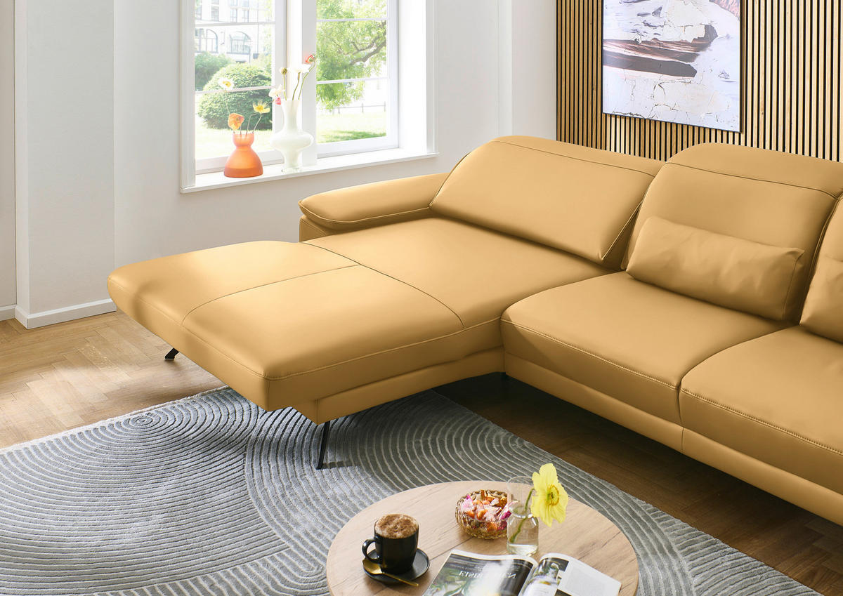 ECKSOFA in Echtleder Gelb  - Gelb/Schwarz, Design, Leder/Metall (193/332cm) - Dieter Knoll