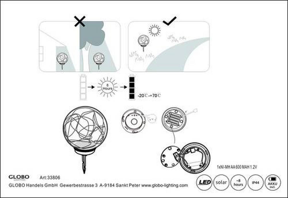 SOLARLEUCHTE - Grau, Basics, Kunststoff (20/30cm) - Globo
