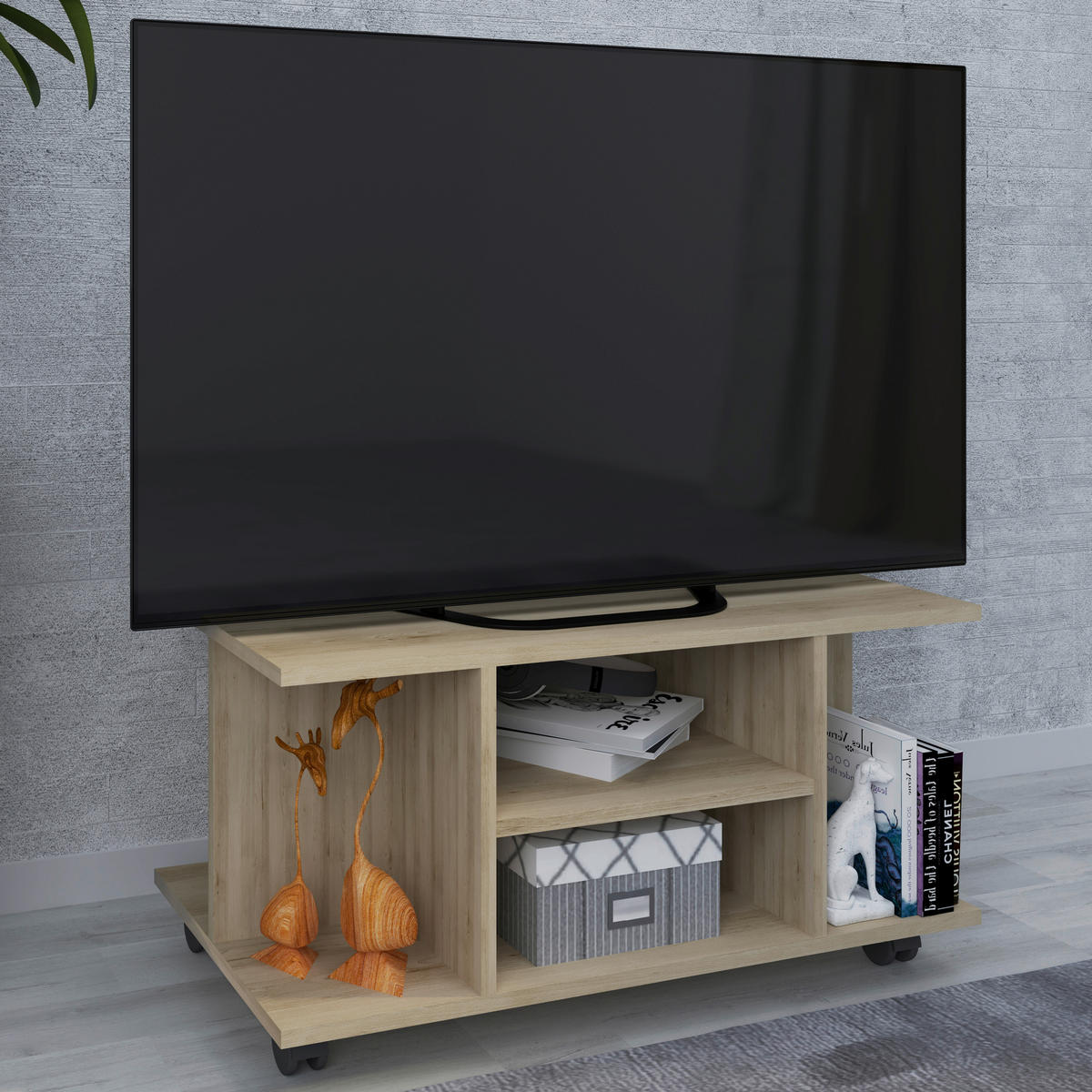 TV-RACK Holzwerkstoff Buchefarben  - Buchefarben, MODERN, Holzwerkstoff/Kunststoff (80/40/40cm) - MID.YOU