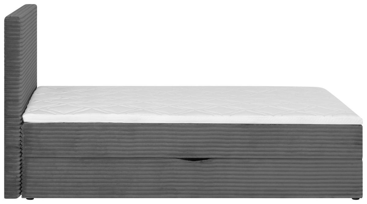 BOXBETT 120/200 cm,  in Grau, Matratze, Bettkasten, Topper, H3 = fest  - Schwarz/Grau, Trend, Kunststoff/Textil (120/200cm) - Boxxx