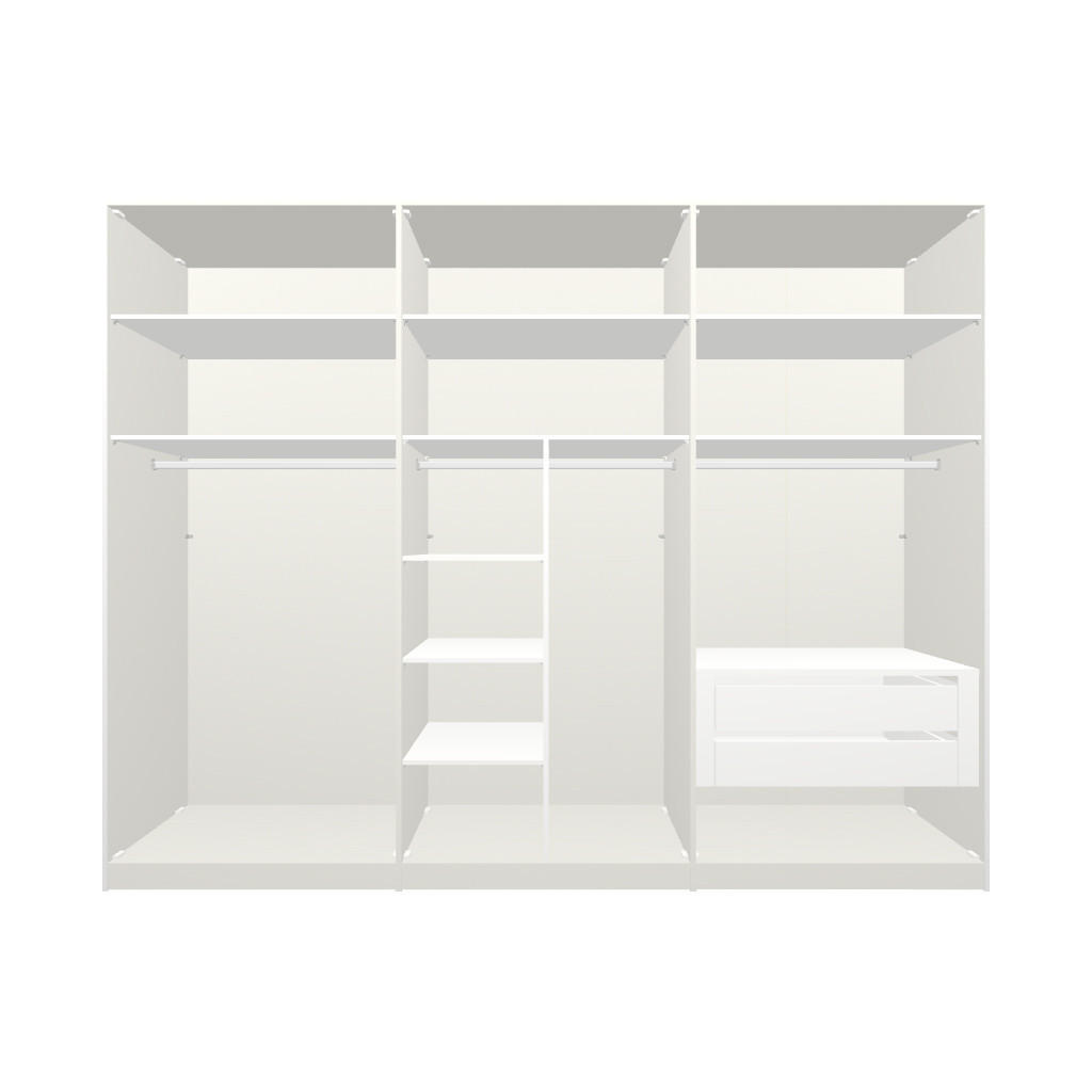 Thumbnail - Boxxx Drehtürenschrank, Weiß, Holzwerkstoff, 9 Fächer, 2 Schubladen, 303x236x59 cm, erweiterbar, Beimöbel erhältlich, um...