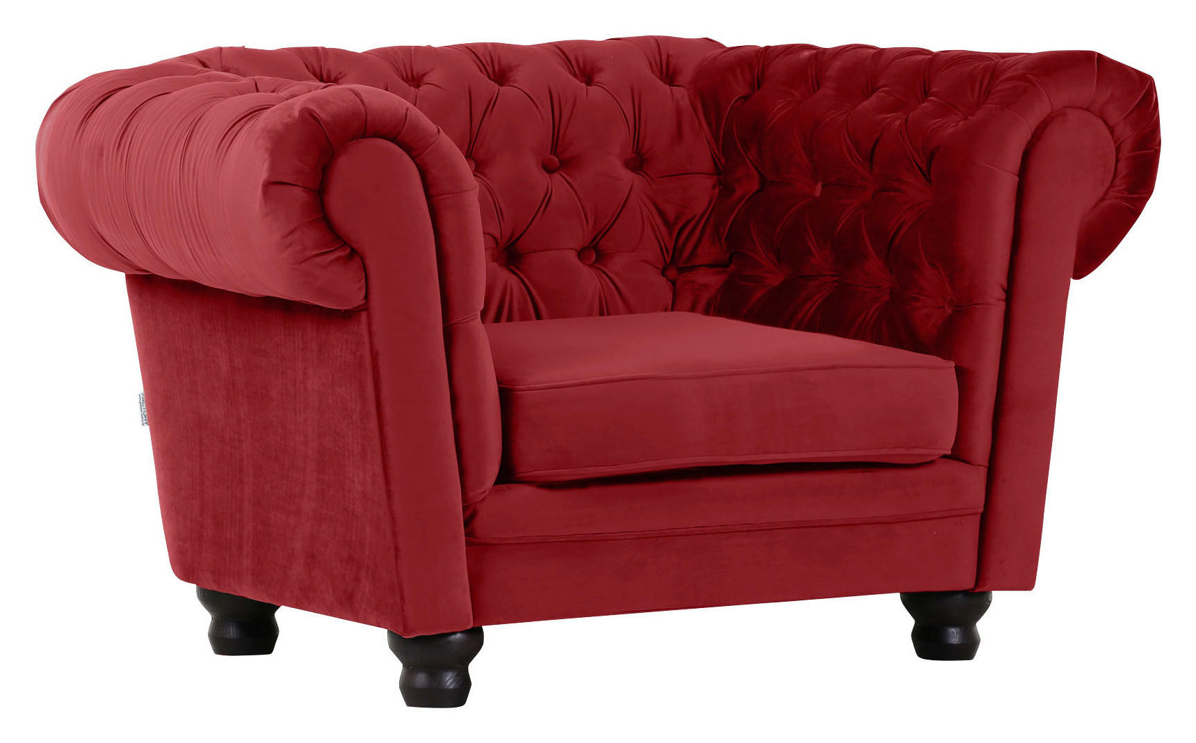 CHESTERFIELD-SESSEL in Flachgewebe Rot  - Dunkelbraun/Rot, Lifestyle, Holz/Textil (130/79/93cm)