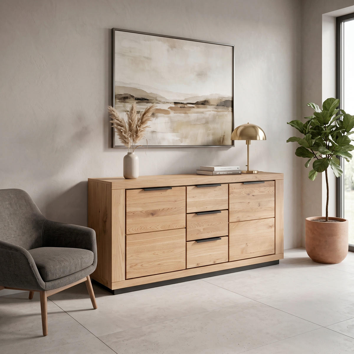 SIDEBOARD  163/80/40 cm 3 Schublade(n)  - Wildeiche/Schwarz, ROMANTIK / LANDHAUS, Holz/Holzwerkstoff (163/80/40cm)