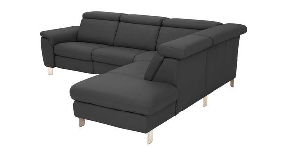 ECKSOFA in Echtleder Anthrazit  - Anthrazit/Alufarben, Design, Leder/Metall (271/242cm) - Cantus