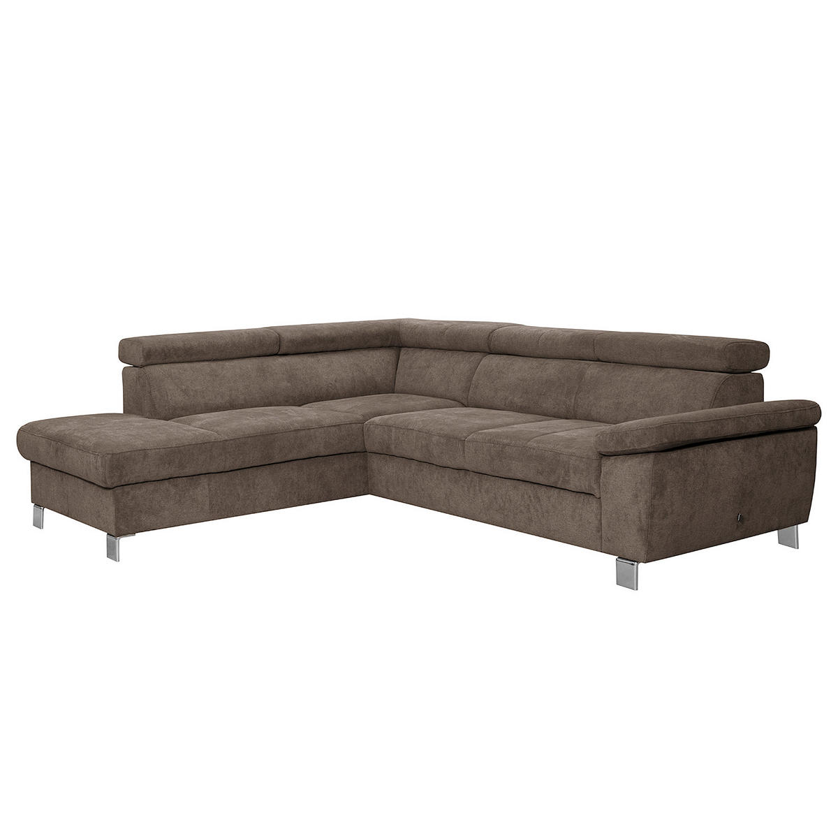 ECKSOFA Dunkelbraun Mikrofaser  - Chromfarben/Dunkelbraun, Design, Textil/Metall (208/248cm) - Livetastic