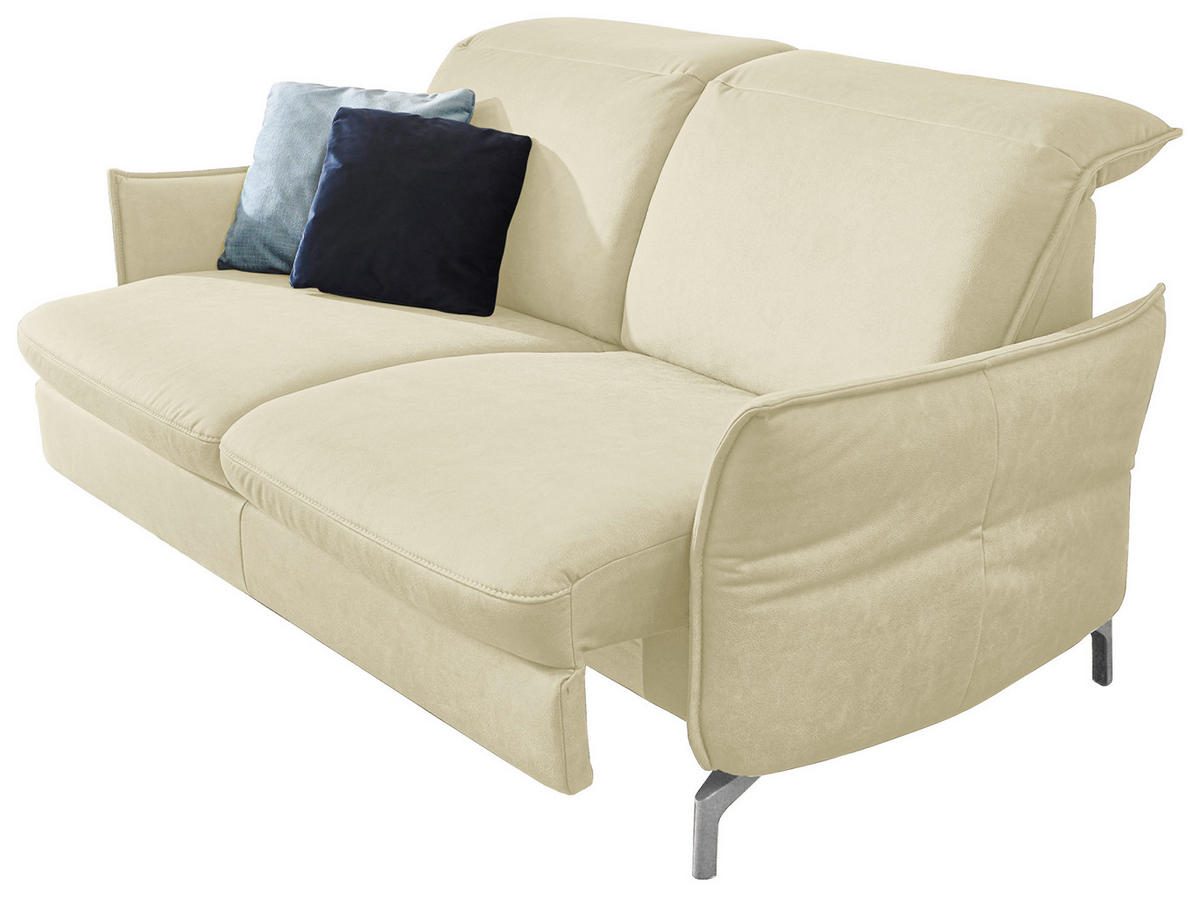 2,5-SITZER Echtleder Creme  - Creme/Nickelfarben, MODERN, Leder/Metall (185/89/109cm) - Livetastic