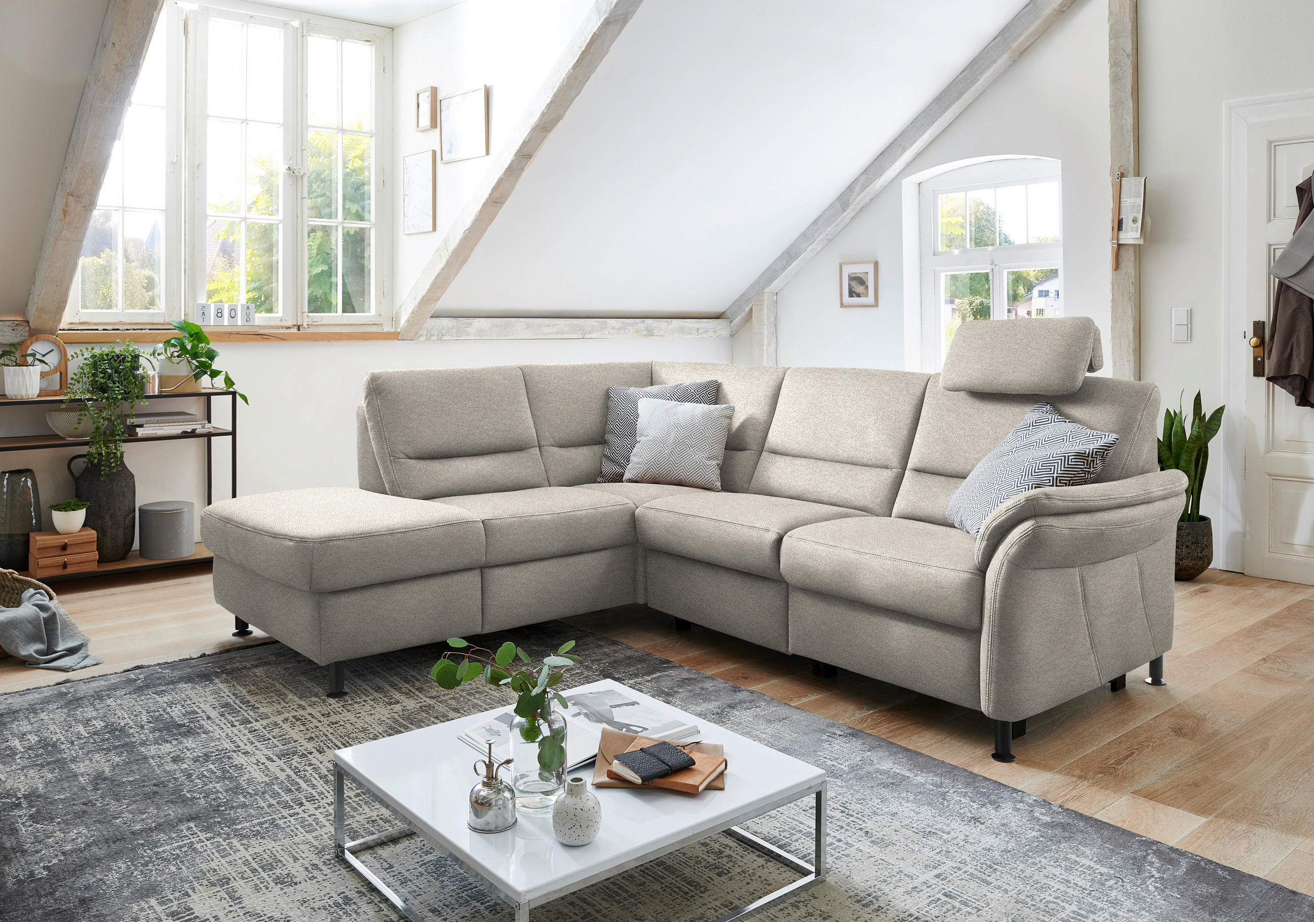 ECKSOFA in Flachgewebe Beige  - Beige/Schwarz, Modern, Textil/Metall (203/227cm) - Beldomo System