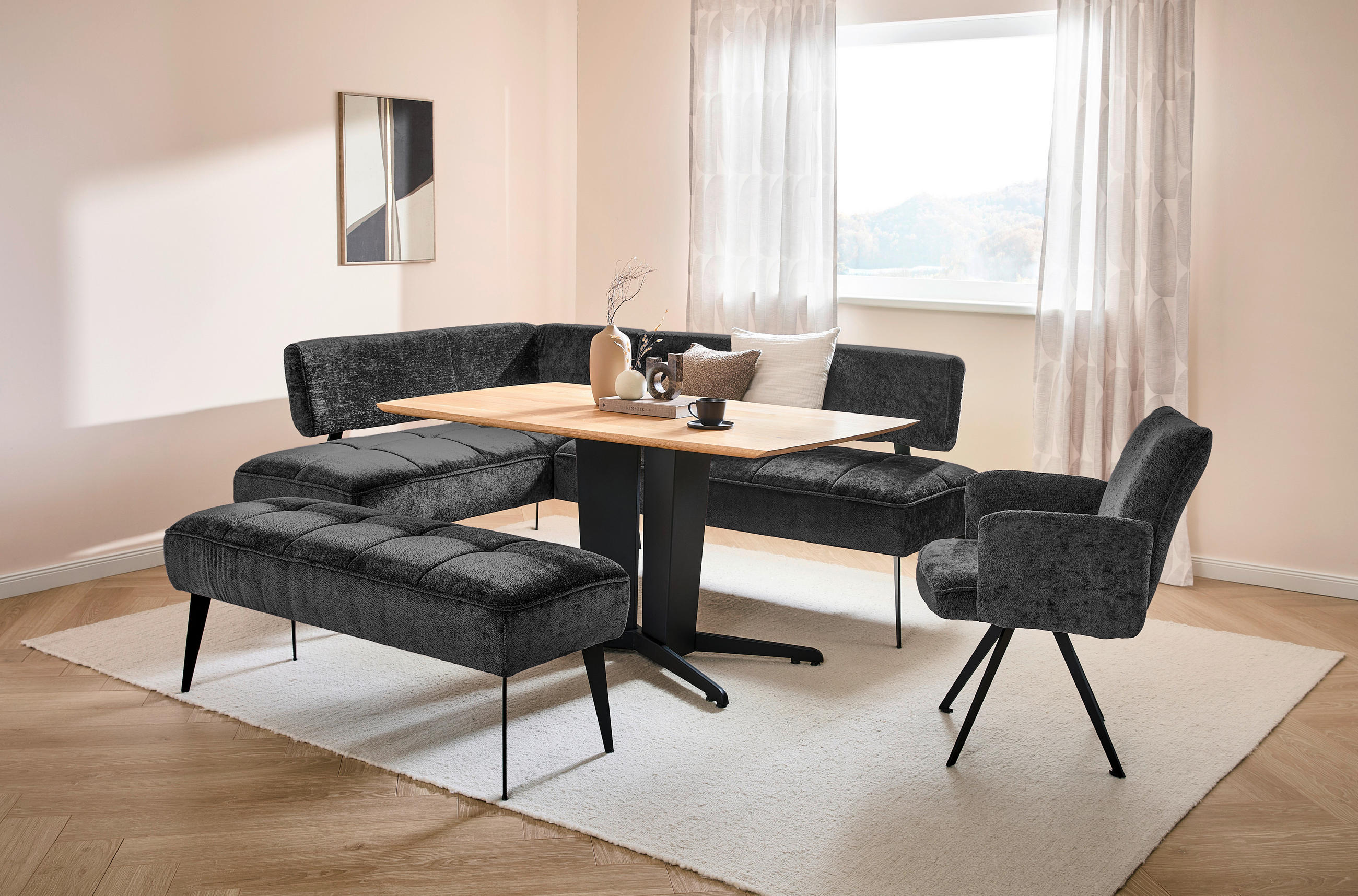 ECKBANK 162/212 cm Webstoff Schwarz Metall   - Schwarz, MODERN, Textil/Metall (162/212cm) - Welnova
