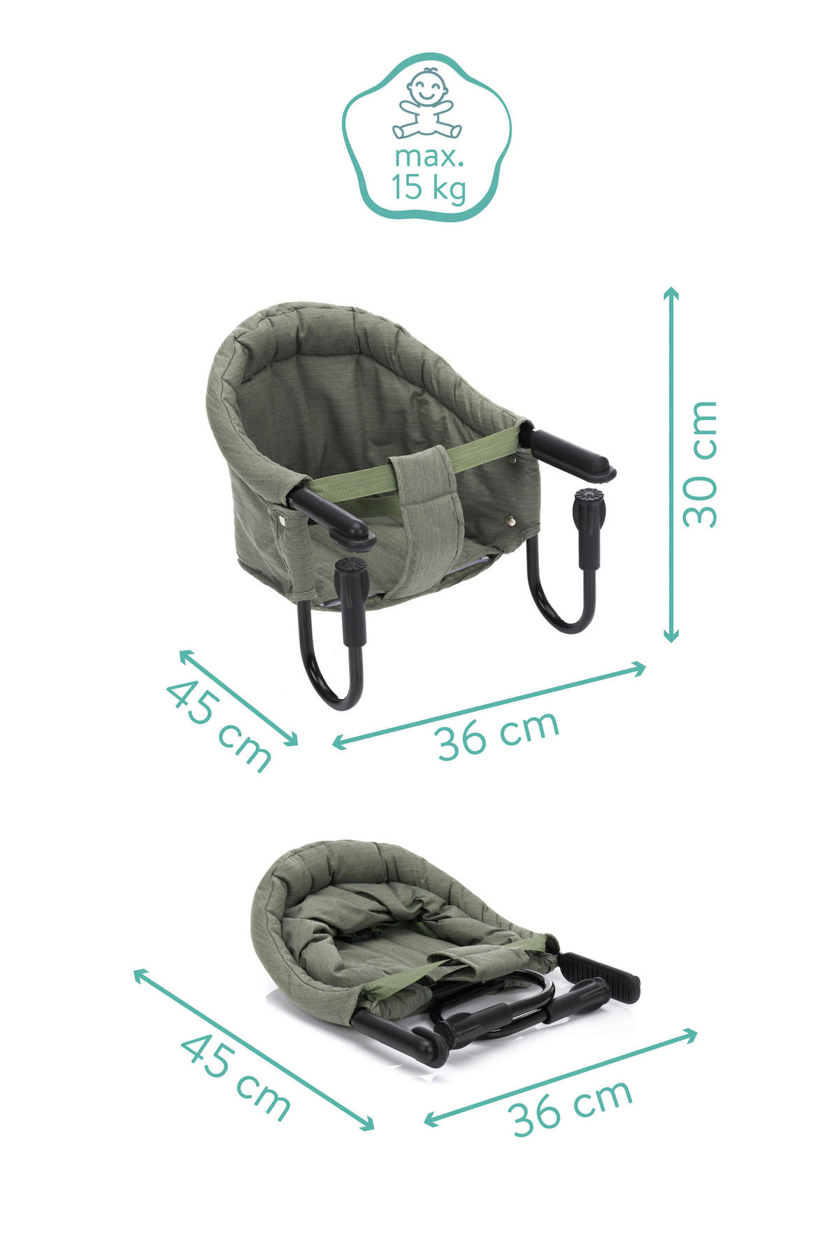 TISCHSITZ - Schwarz/Grün, Basics, Kunststoff/Textil (58,5/38/28,5cm) - My Baby Lou