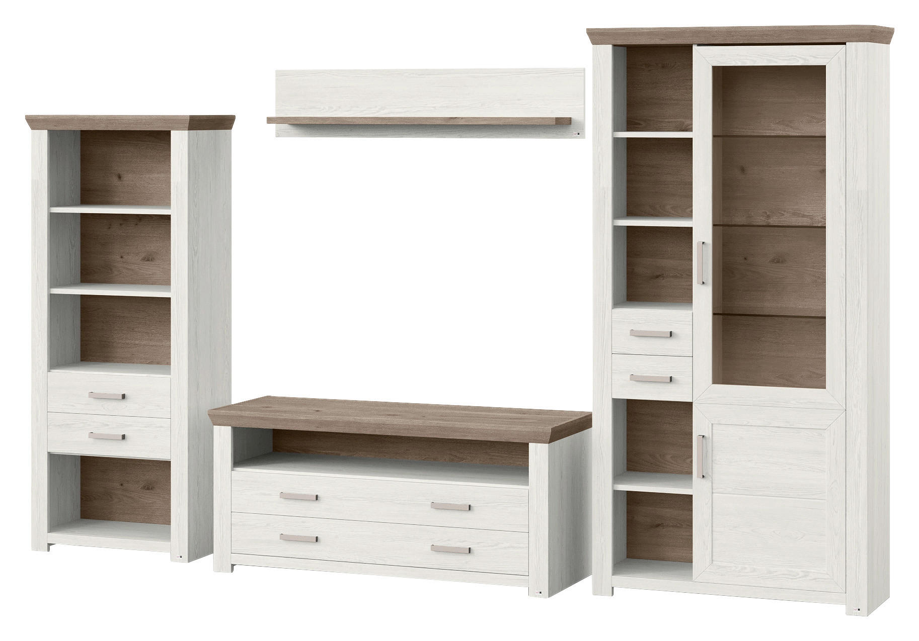 WOHNWAND  in Weiß, Eichefarben  340/206,6/51,2 cm  - Eichefarben/Weiß, Design, Glas/Holzwerkstoff (340/206,6/51,2cm) - SetOne by Musterring