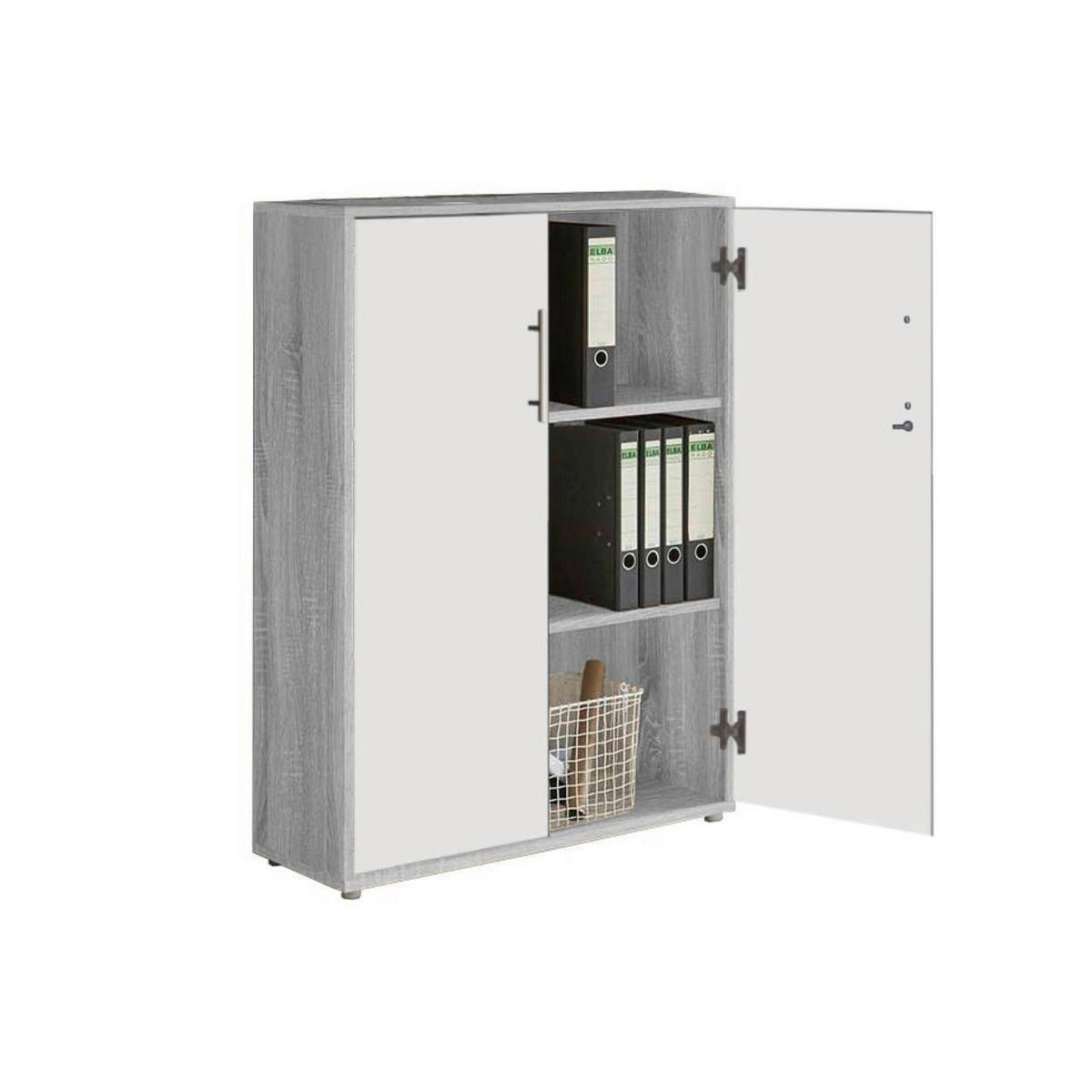 AKTENSCHRANK Grau, Weiß Hochglanz  - Weiß Hochglanz/Grau, MODERN, Holzwerkstoff (253,2/113,6/33cm) - MID.YOU