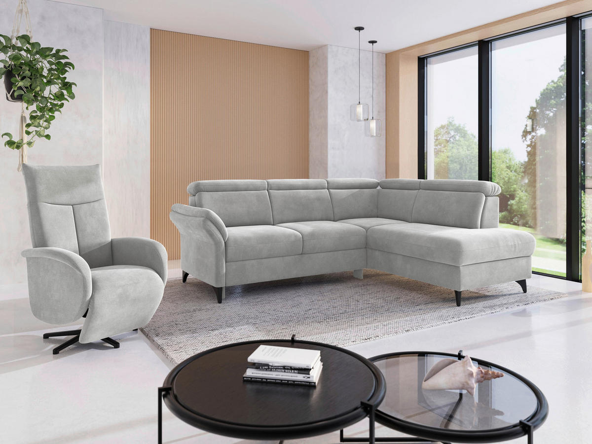 ECKSOFA Flachgewebe Silberfarben  - Silberfarben/Schwarz, Konventionell, Textil/Metall (247/193cm) - Sit & More