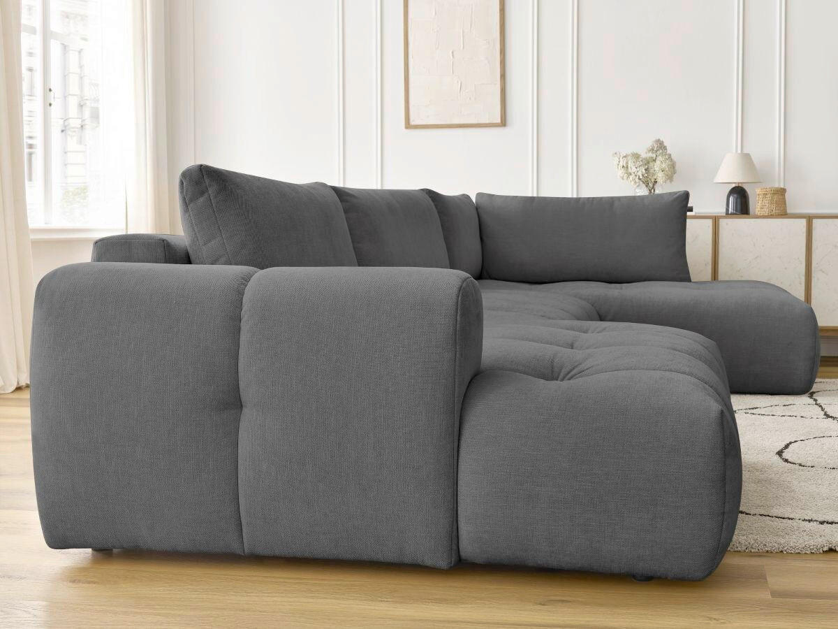 WOHNLANDSCHAFT  FUJI  Dunkelgrau Leinenoptik  - Dunkelgrau/Schwarz, MODERN, Kunststoff/Textil (160/377/204cm)