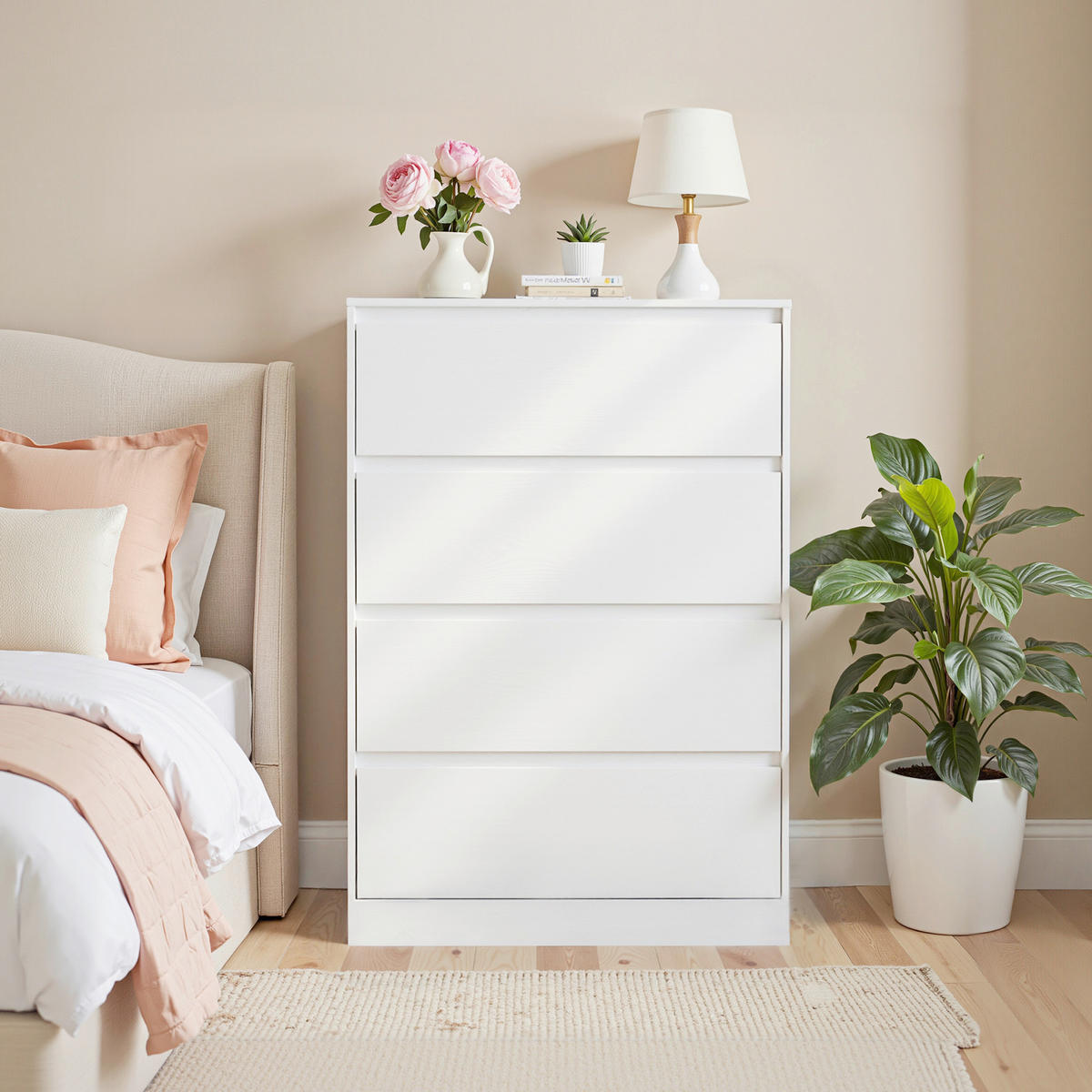 KOMMODE , 60,2/97,4/40,4 cm, 4 Schublade(n)  - Weiß, Trend, Holzwerkstoff (60,2/97,4/40,4cm) - Boxxx