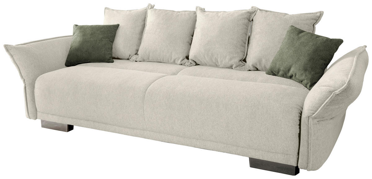 BIGSOFA in Chenille Beige  - Chromfarben/Dunkelgrün, Modern, Kunststoff/Textil (242/71/90/131cm) - Livetastic