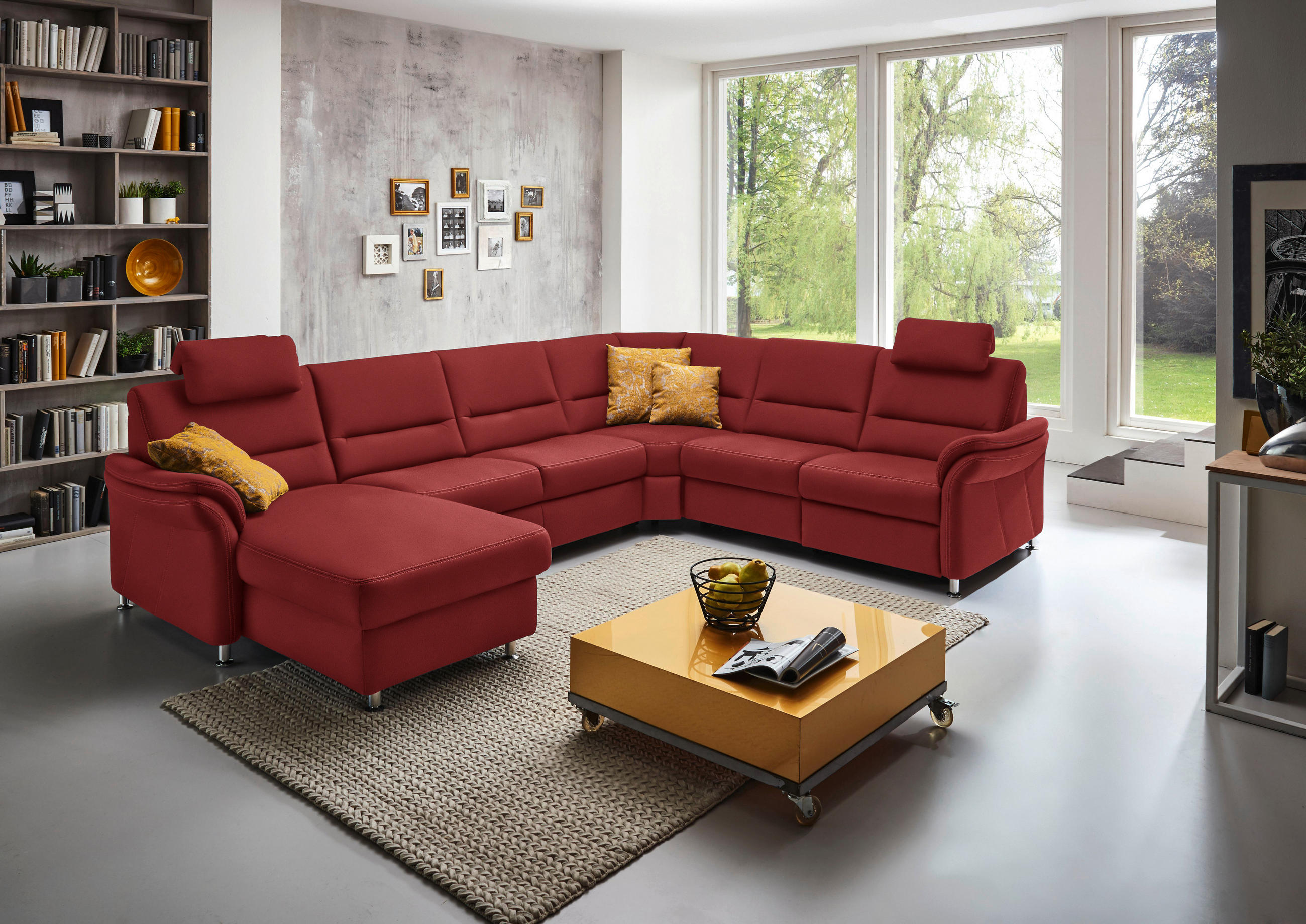 WOHNLANDSCHAFT in Mikrofaser Rot  - Rot/Alufarben, Konventionell, Textil/Metall (173/330/262cm) - Beldomo System