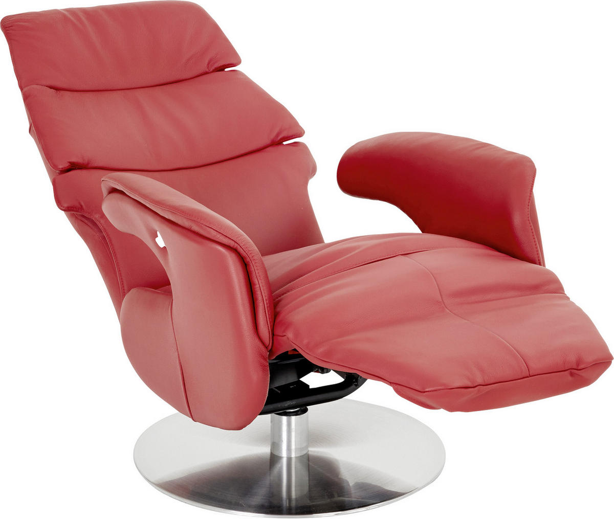 RELAXSESSEL in Metall, Leder Rot, Edelstahlfarben  - Edelstahlfarben/Rot, Design, Leder/Metall (71/107/80cm) - Welnova
