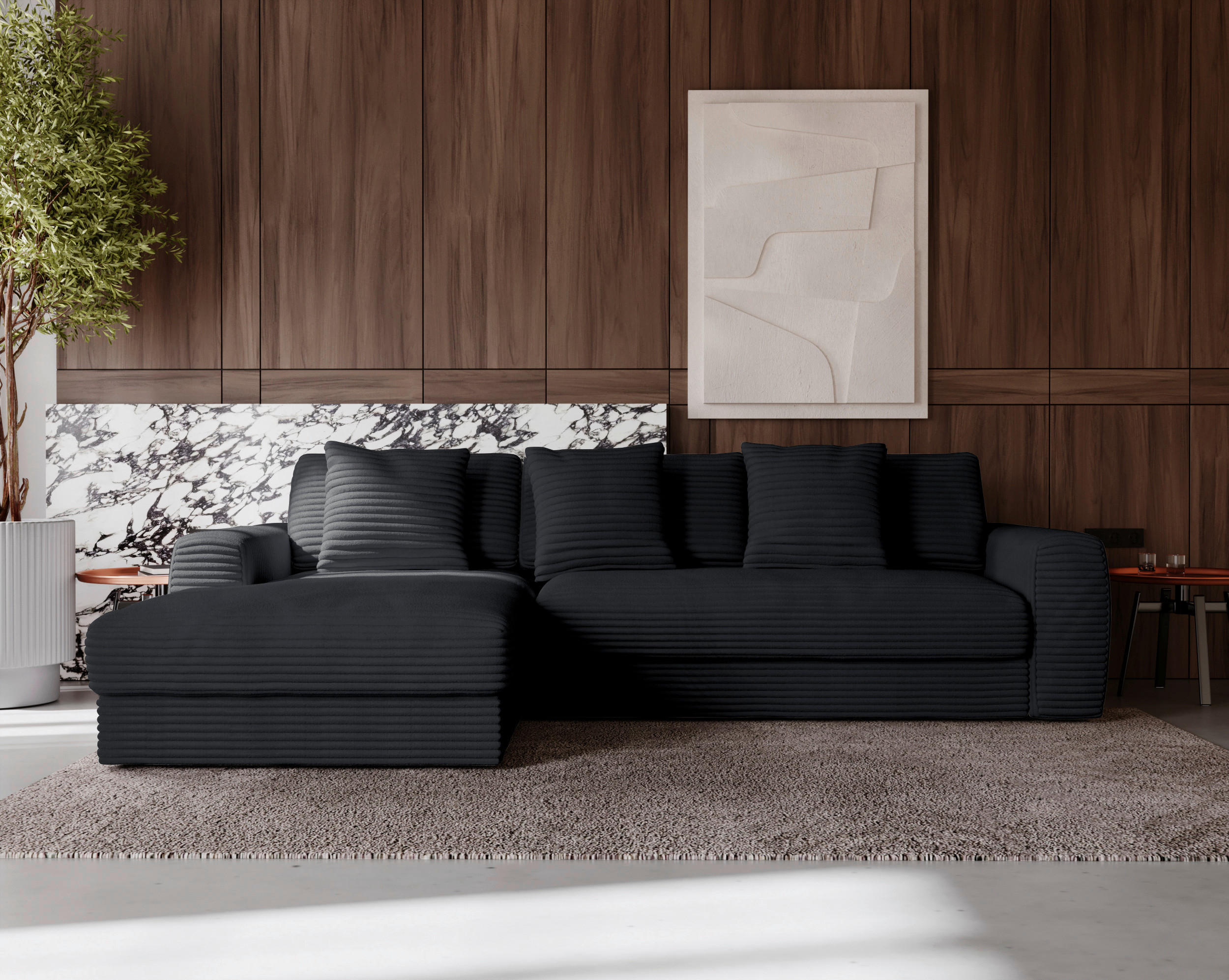 ECKSOFA in Cord Schwarz  - Schwarz, Modern, Kunststoff/Textil (182/302cm) - Carryhome