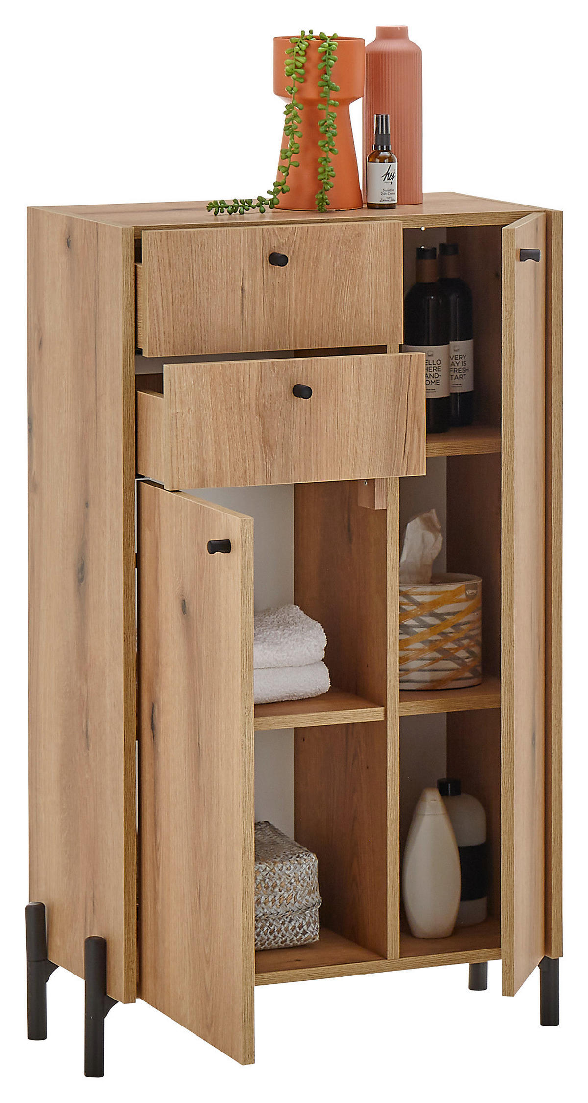 MIDI SKŘÍŇKA, barvy dubu, 60/104/32 cm - černá/barvy dubu, Moderní, kompozitní dřevo/plast (60/104/32cm) - MID.YOU