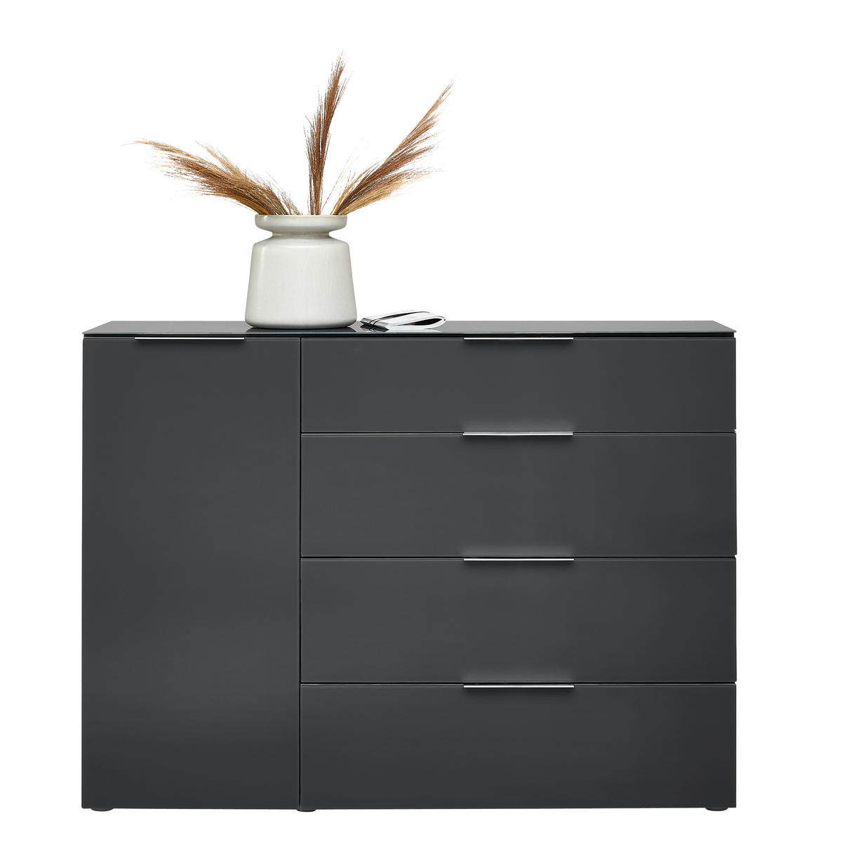 TÁLALÓSZEKRÉNY 135/101/42 cm  - alumíniumszínű/antracit, Design, műanyag/faalapú anyag (135/101/42cm) - Voleo