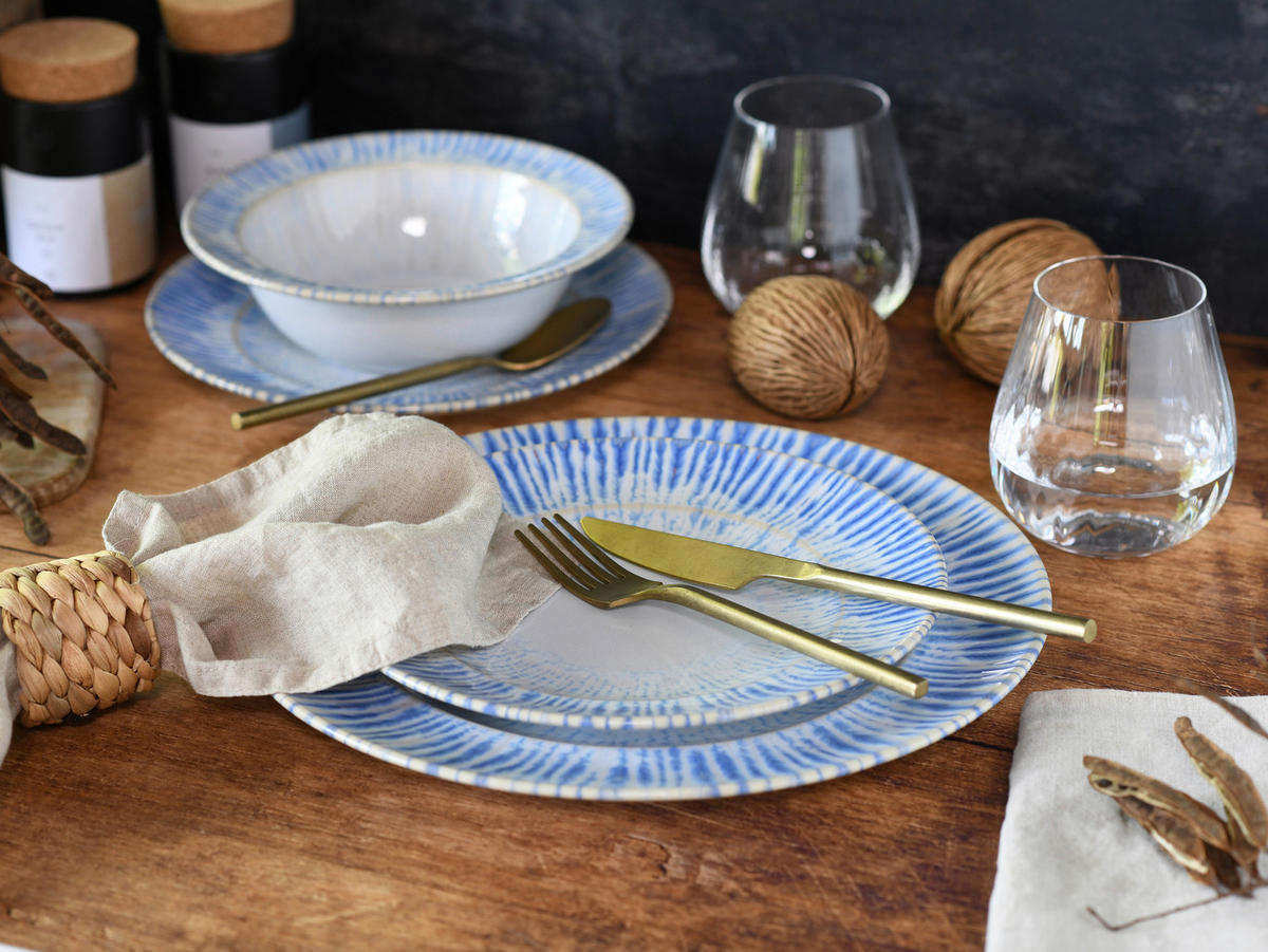 JÍDELNÍ SOUPRAVA, kamenina - bílá/světle modrá, Design, keramika - Creatable