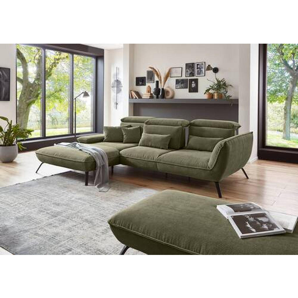 Thumbnail - Moderano Ecksofa, Olivgrün, Textil, 3-Sitzer, Ottomane links, Eckteil, L-Form, 301x202 cm, Fußauswahl, Stoffauswahl, Arm...