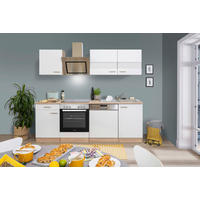 KÜCHENBLOCK 220 cm   in Weiß  - Edelstahlfarben/Eichefarben, Basics, Holzwerkstoff/Metall (220cm) - Respekta