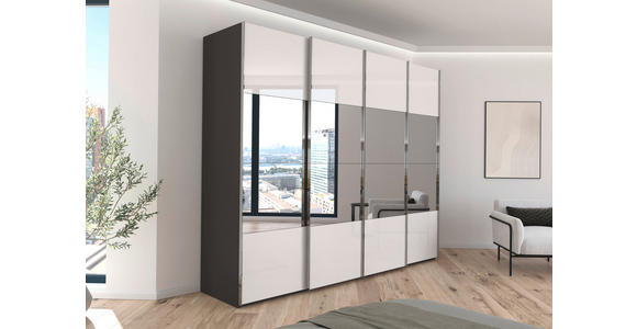 SCHWEBETÜRENSCHRANK  in Graphitfarben, Weiß  - Chromfarben/Graphitfarben, Design, Glas/Holzwerkstoff (271/235/68cm) - Novel