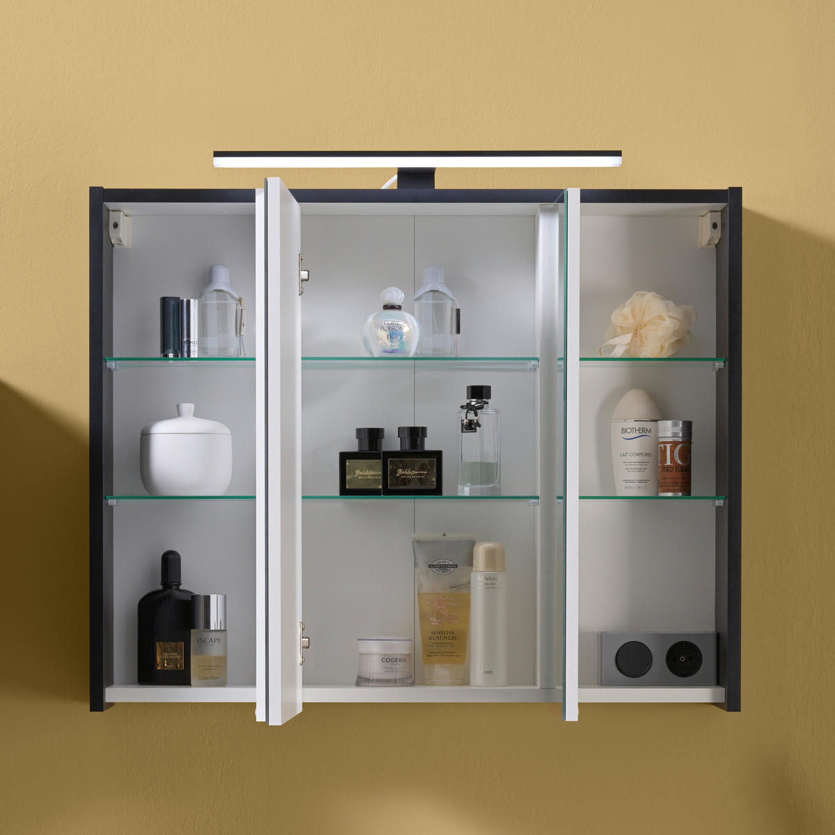 SPIEGELSCHRANK 74,5/62,7/16 cm  - Anthrazit, Basics, Glas/Holzwerkstoff (74,5/62,7/16cm) - home24