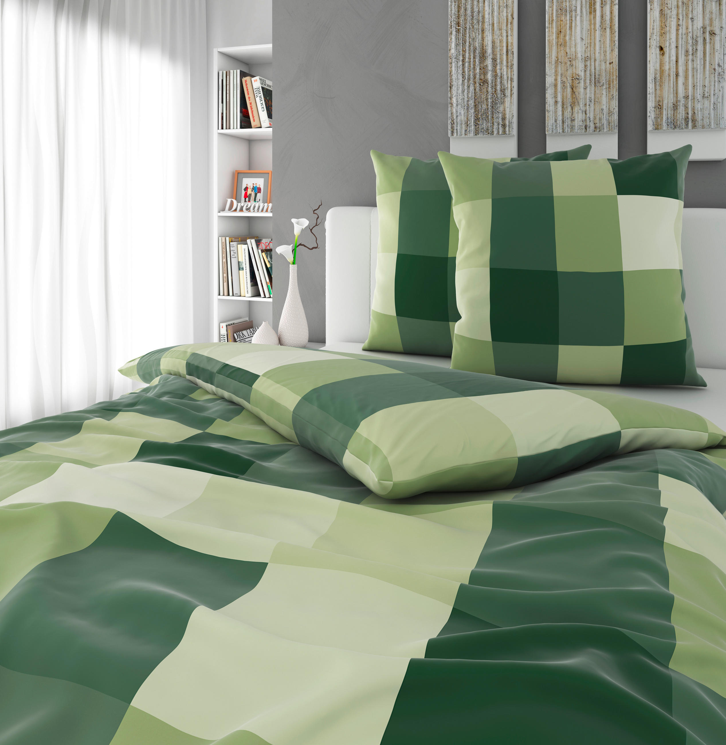 BETTWÄSCHE Beaufiat check Satin 200/200 cm  - Grün, Textil (200/200cm) - Novel