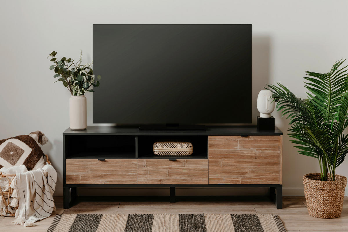 KOMODA POD TELEVIZI, antracitová,  - antracitová, Design, kompozitní dřevo/plast (160/56/40cm) - MID.YOU