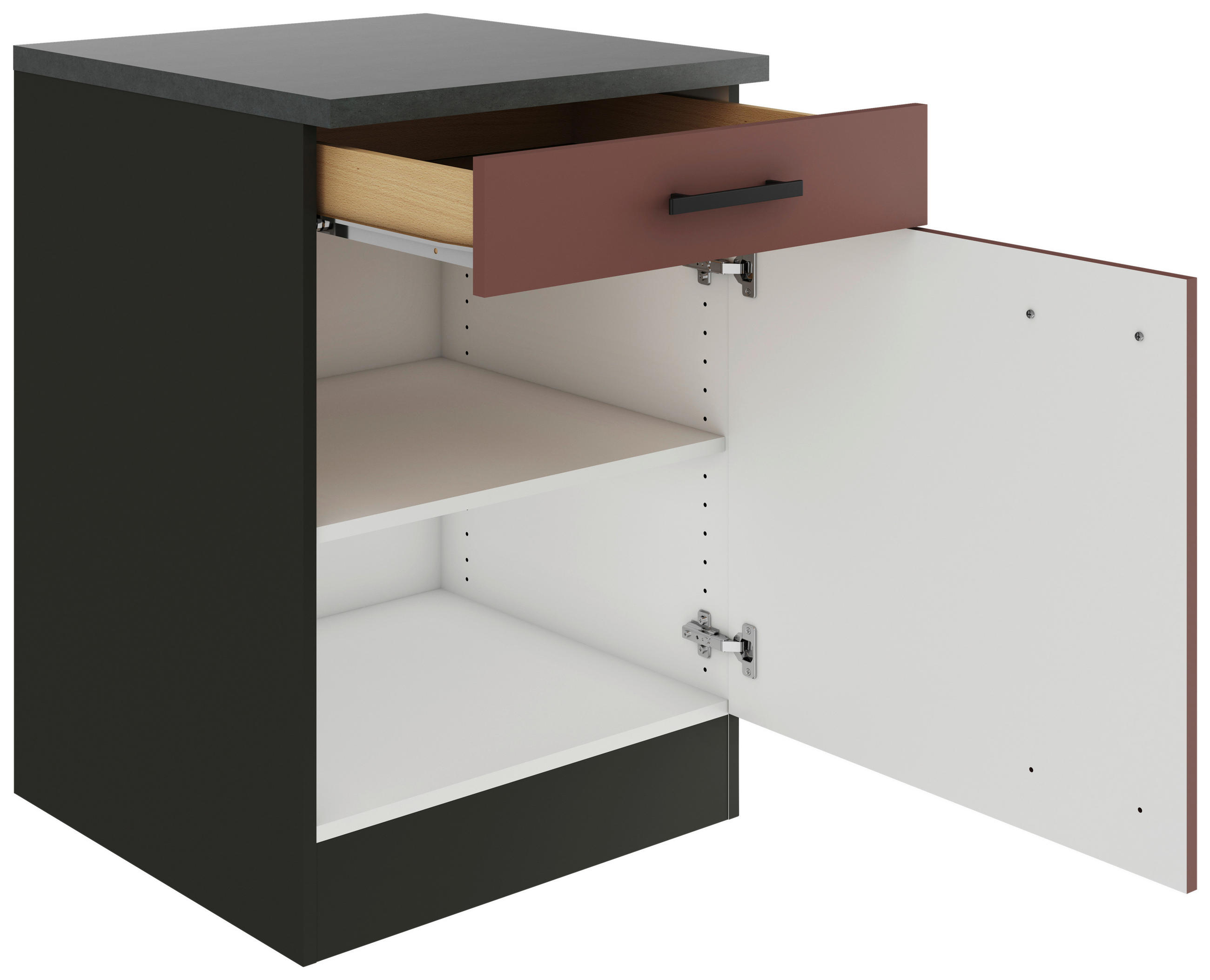 KÜCHENUNTERSCHRANK 60/84,8/60 cm  in Rotbraun  - Rotbraun/Anthrazit, Basics, Holzwerkstoff/Metall (60/84,8/60cm) - Optifit
