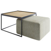 COUCHTISCHSET in Holz, Textil 80/80/39 cm  - Eichefarben/Beige, Design, Holz/Textil (80/80/39cm) - Novel